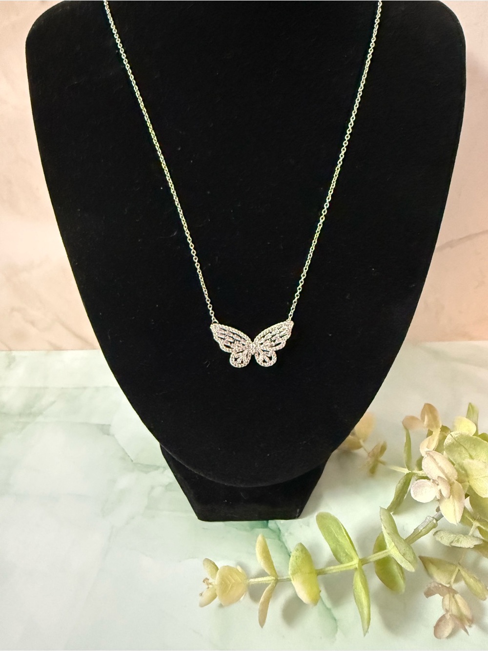 JCM Brass Silver Tone CZ Butterfly Pendant 18"
Chain Necklace Cubic Zirconia